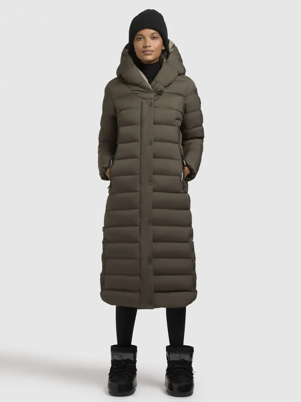 khujo-mantel-teiva2-khaki-gesteppter-damen-wintermantel-wadenlang image 1