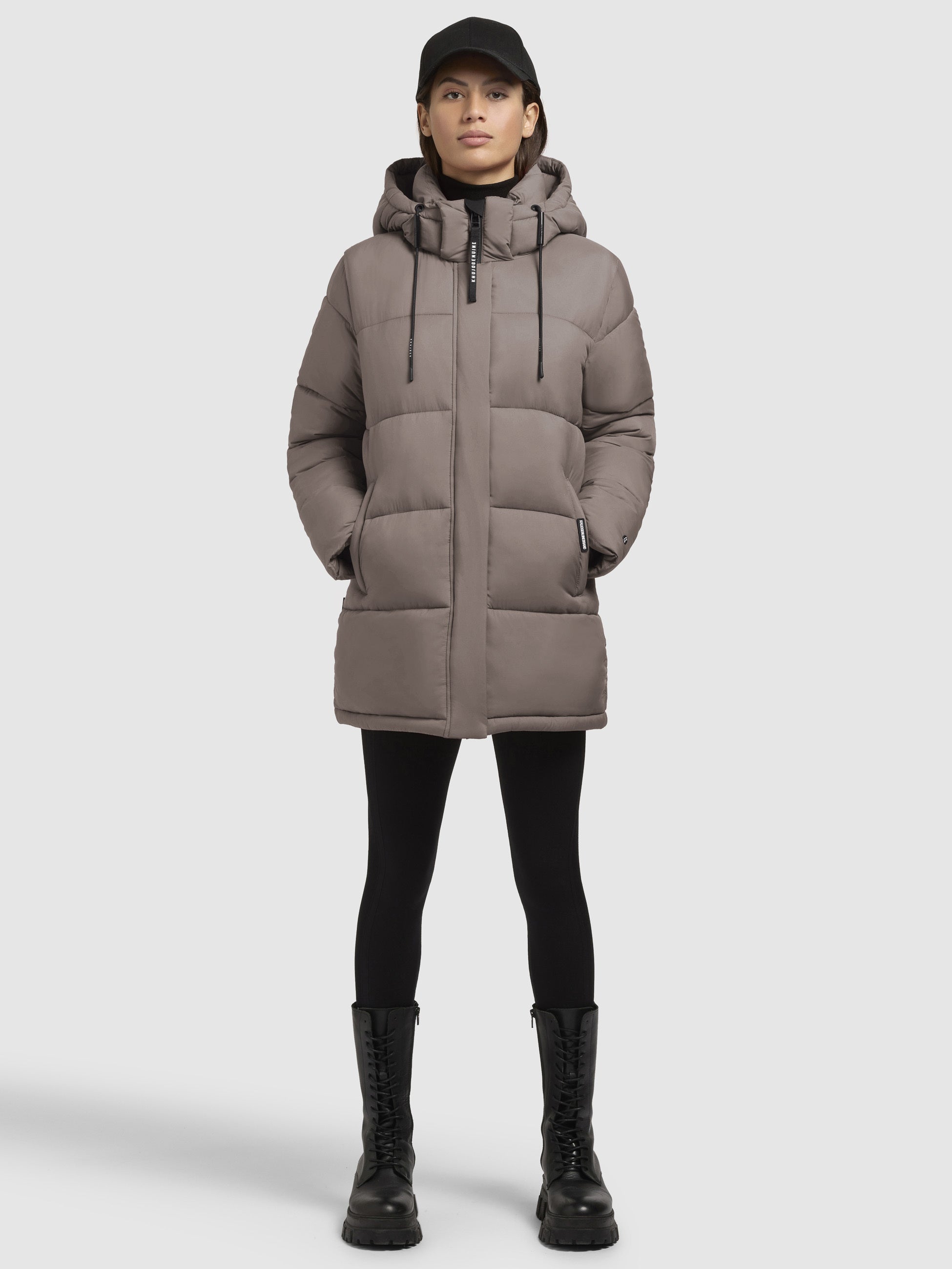 khujo-jacke-word3-matt-taupe-dunkel-damen-steppjacke-mit-kapuze image 1