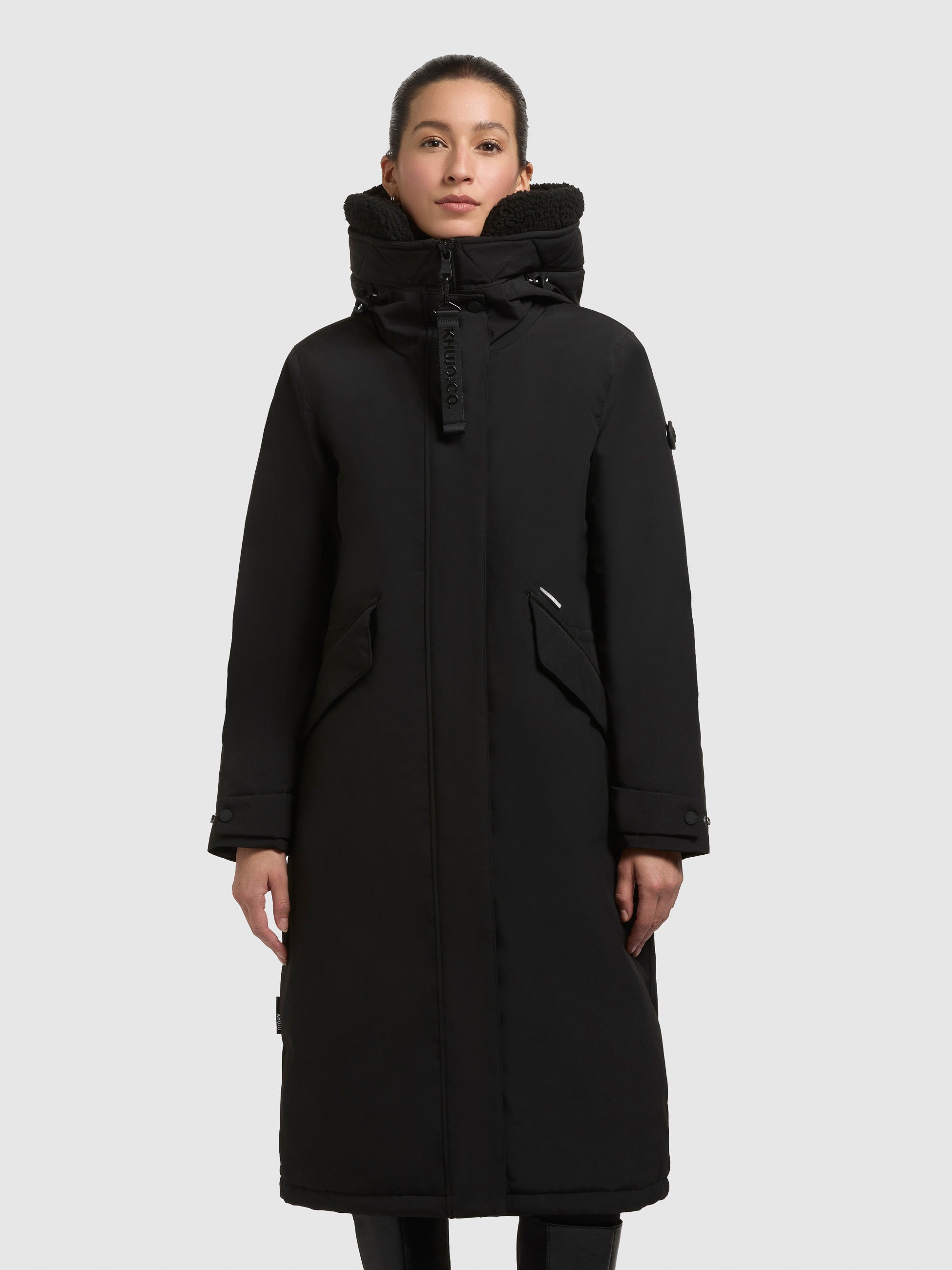 khujo-agneta2-black-damen-wintermantel-knielang-mit-teddyfell-kapuze image 4