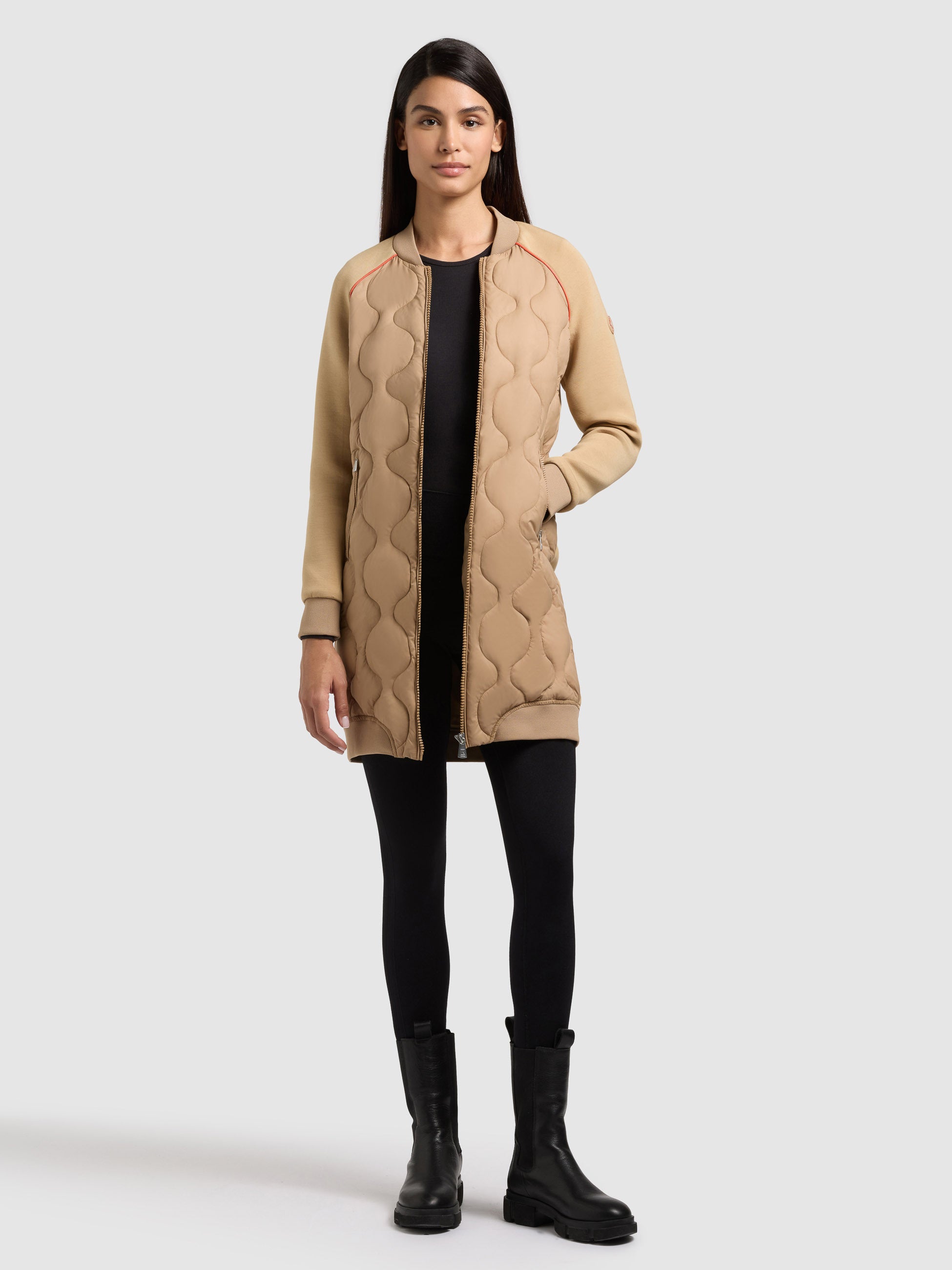 khujo-mantel-nora-dark-camel-damen-steppmantel-im-materialmix image 2