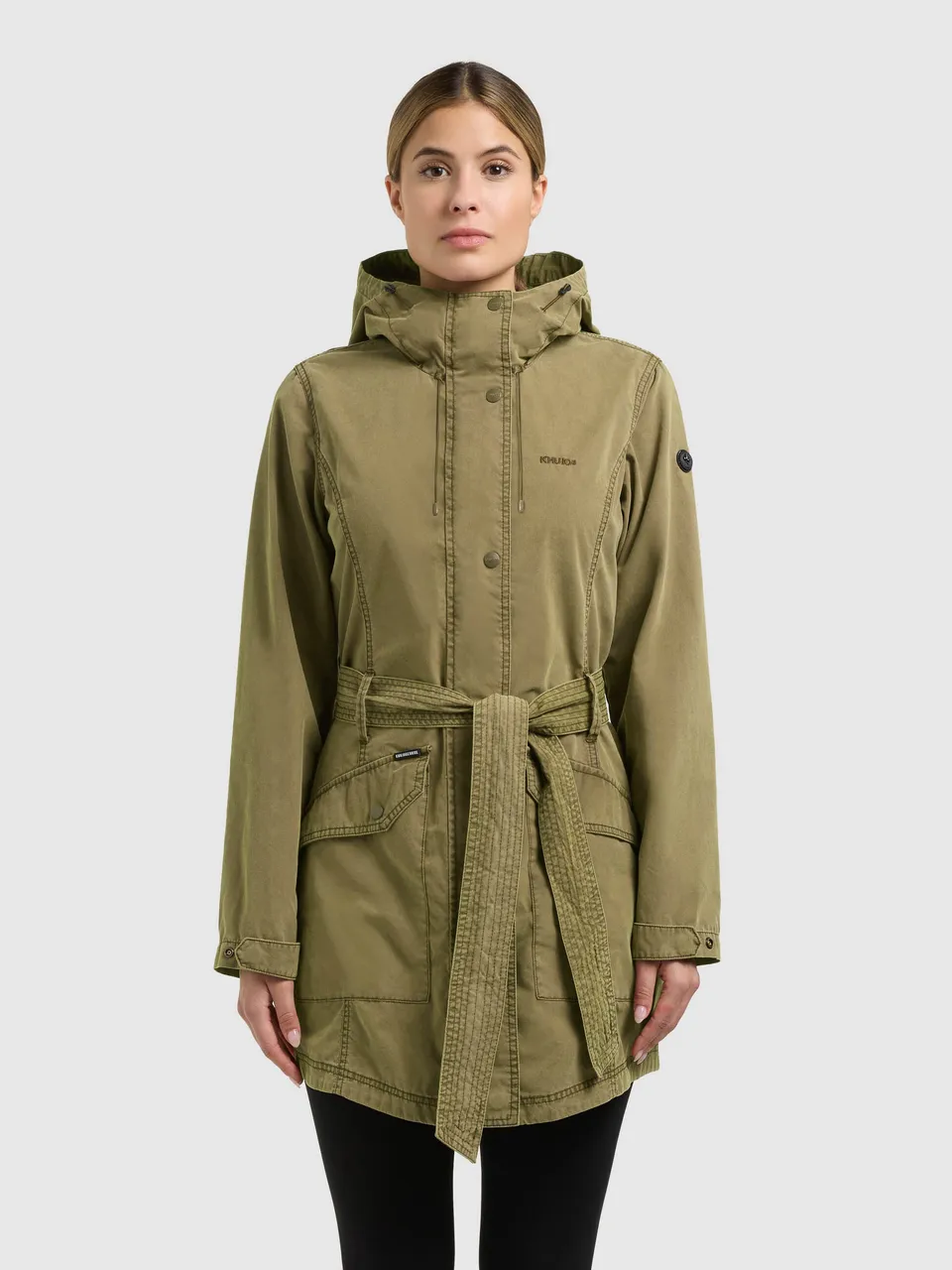 khujo-prea-damen-sommerjacke-turtle-green-trench-parka-mit-g-rtel image 1