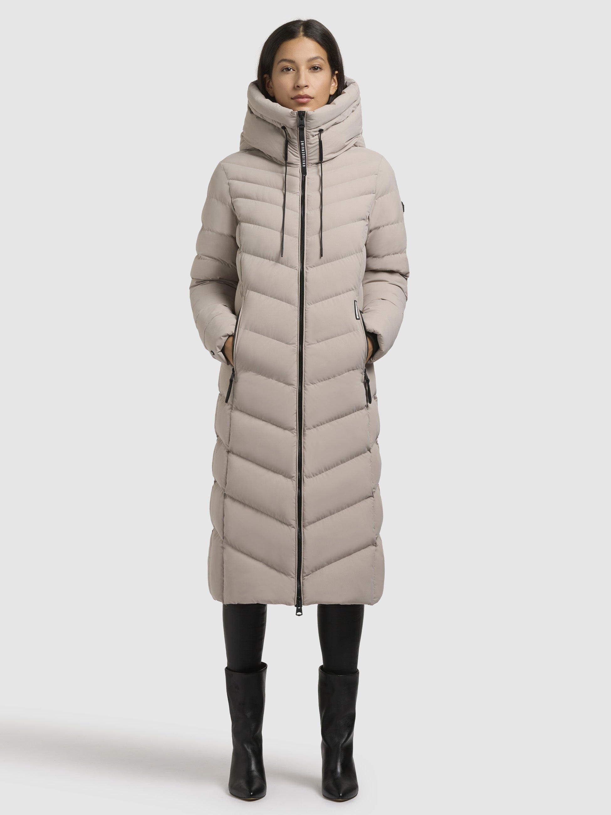 khujo-coat-stoane-light-beige-wadenlanger-gesteppter-damen-mantel-mit-kapuze image 1