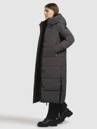 khujo-lamba-coat-dark-gray-wadenlanger-damen-steppmantel-mit-teddy-kapuze image 2