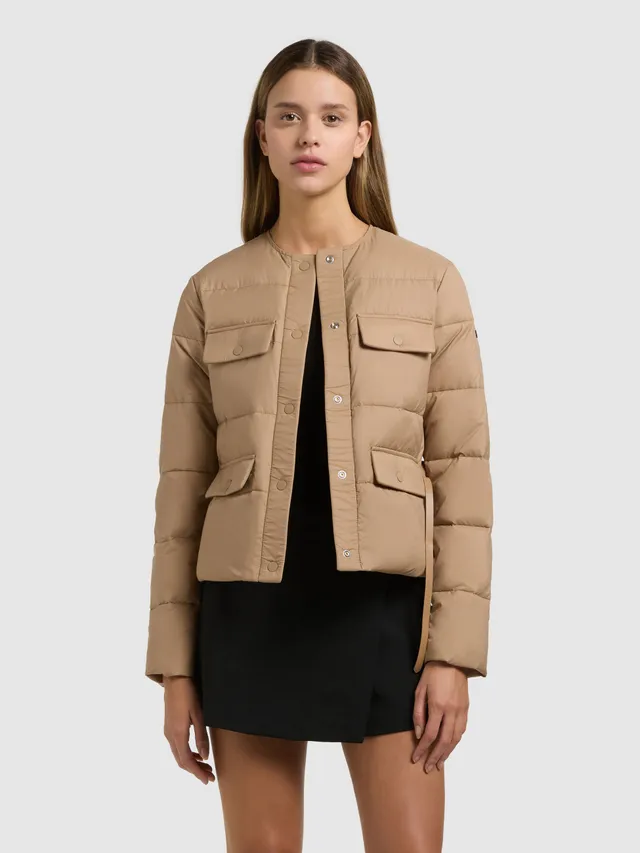 khujo-jacke-cinnia-dark-camel-kragenlose-steppjacke-mit-g-rtel image 1