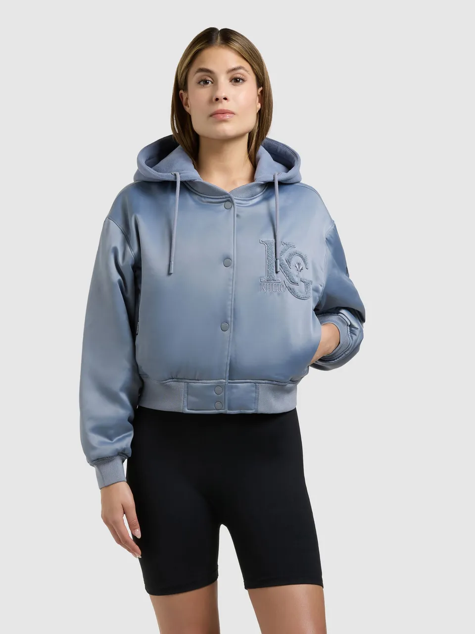 khujo-jacke-chani-damen-bomberjacke-misty-blue-leicht-wattiert-mit-kapuze image 1