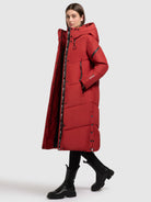 khujo-coat-sonje5-red-wadenlanger-steppmantel-relaxed-fit image 2