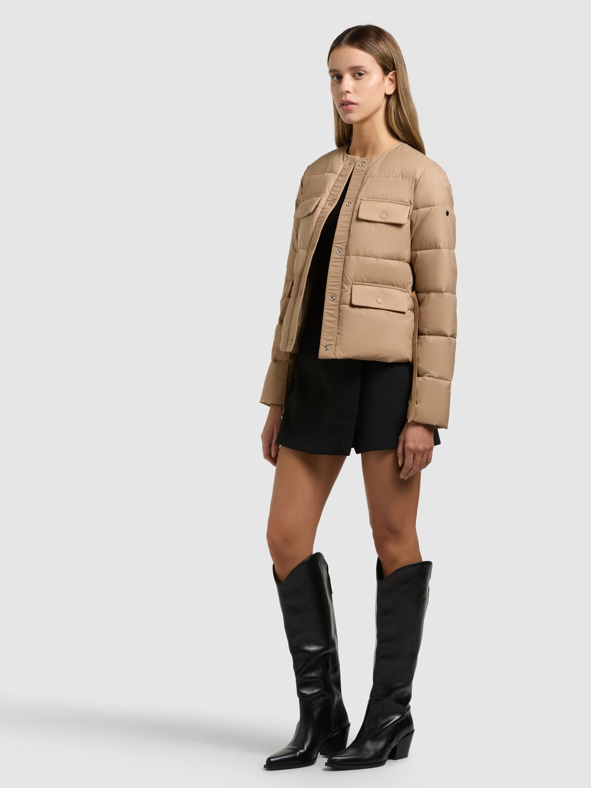 khujo-jacke-cinnia-dark-camel-kragenlose-steppjacke-mit-g-rtel image 2