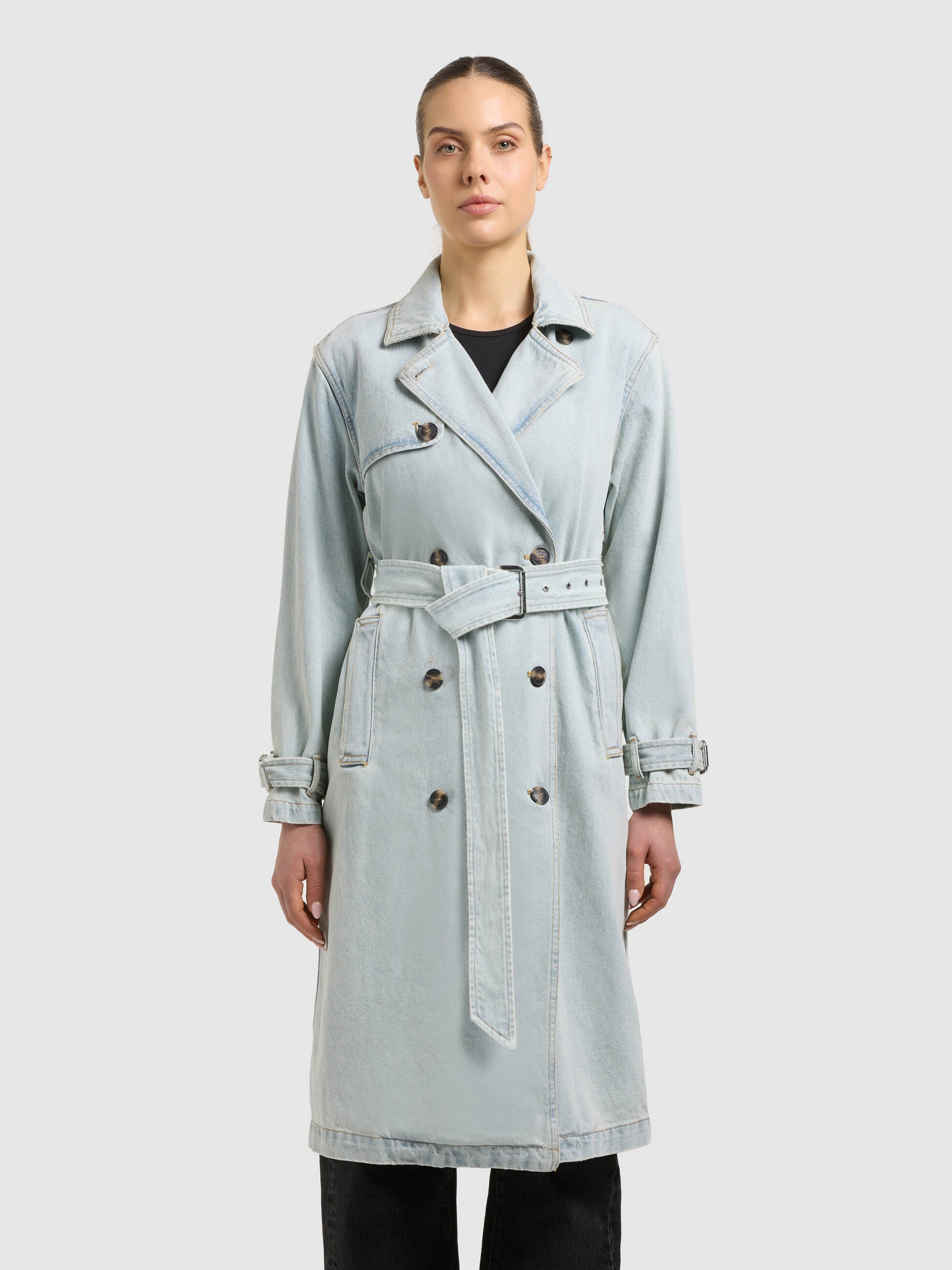 khujo-hera-damen-mantel-bleached-blue-jeans-trench-aus-denim-lang image 4