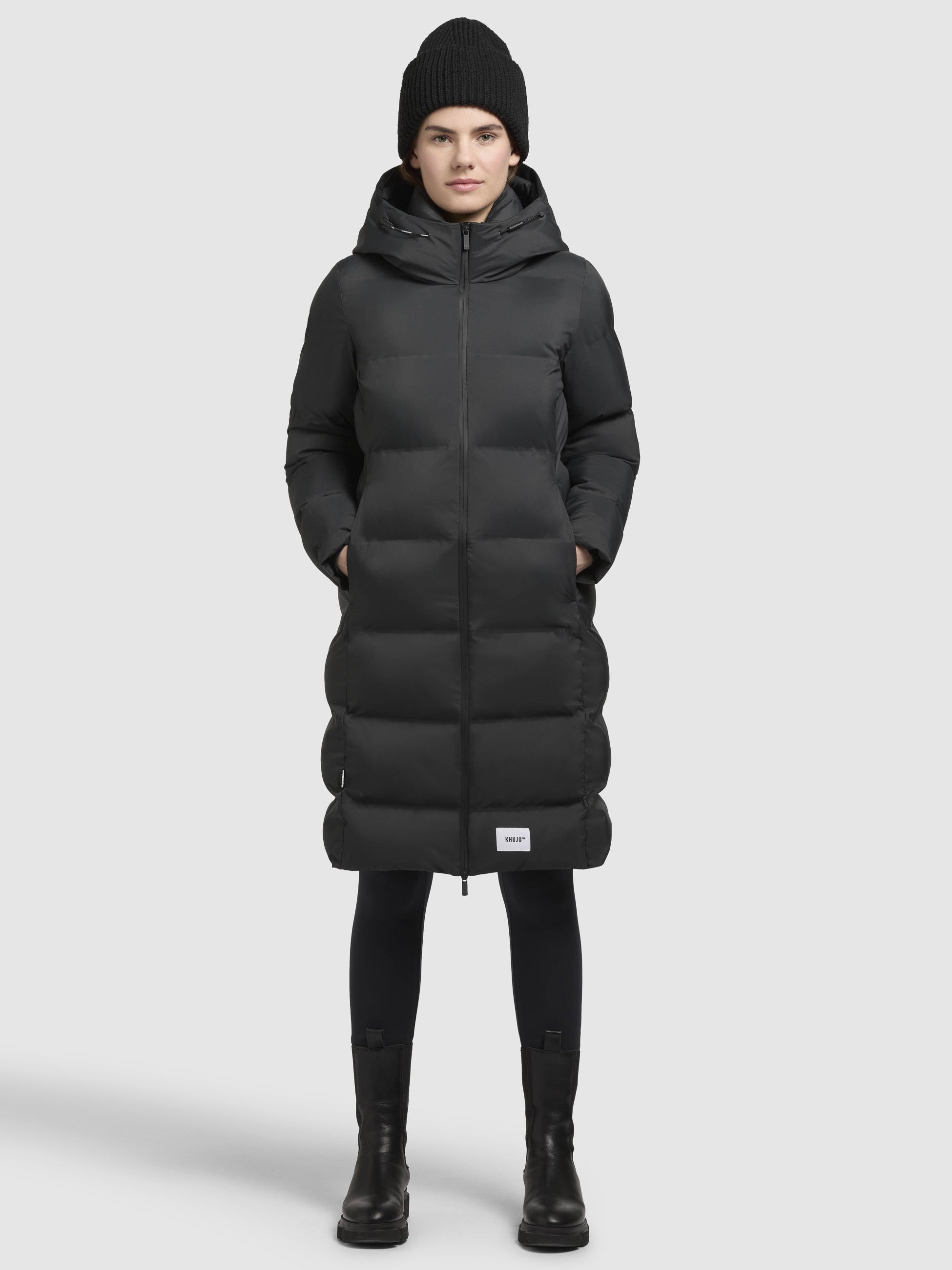 khujo-mantel-finnie2-dunkelgrau-knielanger-wattierter-damen-steppmantel image 2