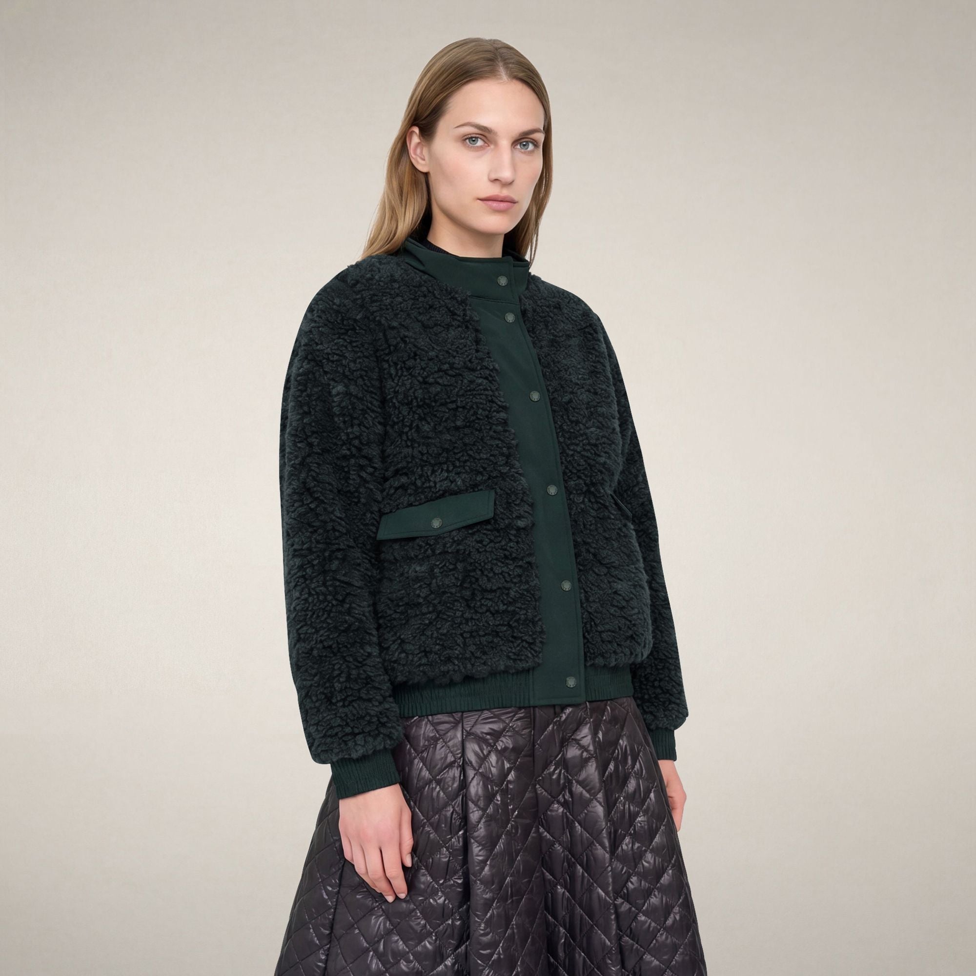 save-the-duck-valery-damen-puffer-nori-gr-n-bomber-aus-pelz-optik image 5