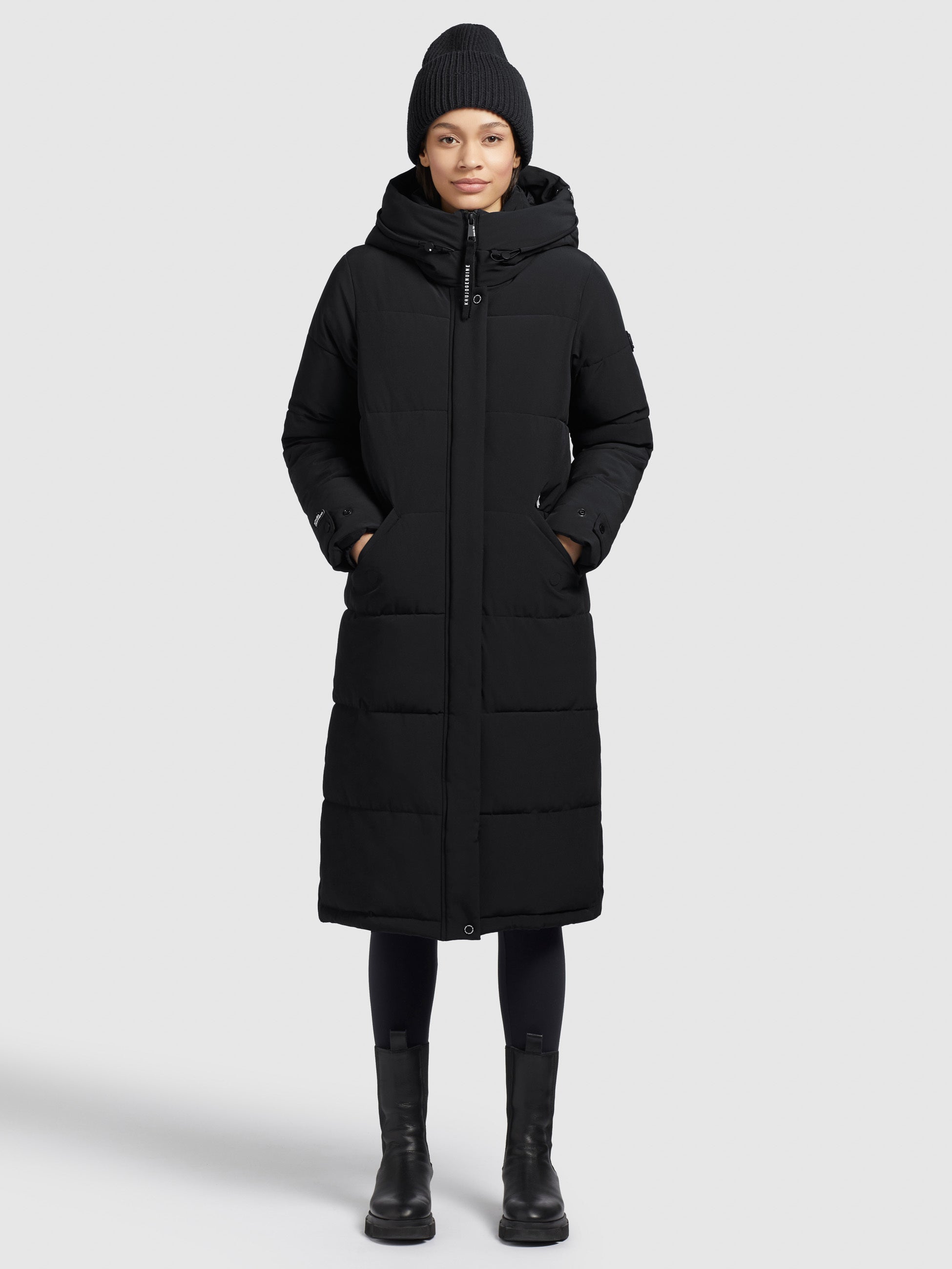 khujo-mantel-dairi-black-knielanger-damen-steppmantel-mit-kapuze image 1