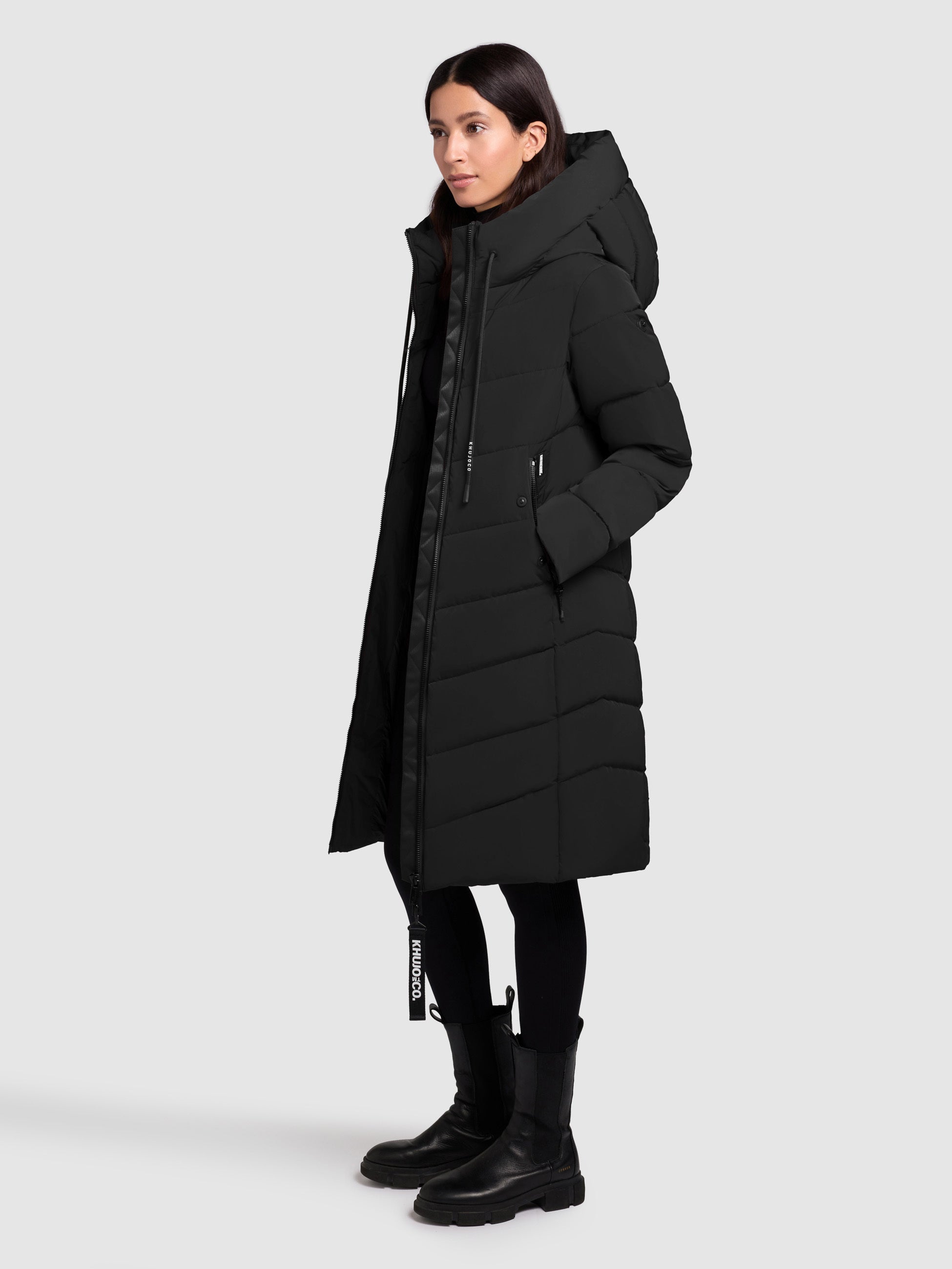 khujo-mantel-mikia2-black-knielanger-damen-steppmantel-regular-fit-mit-kapuze image 1