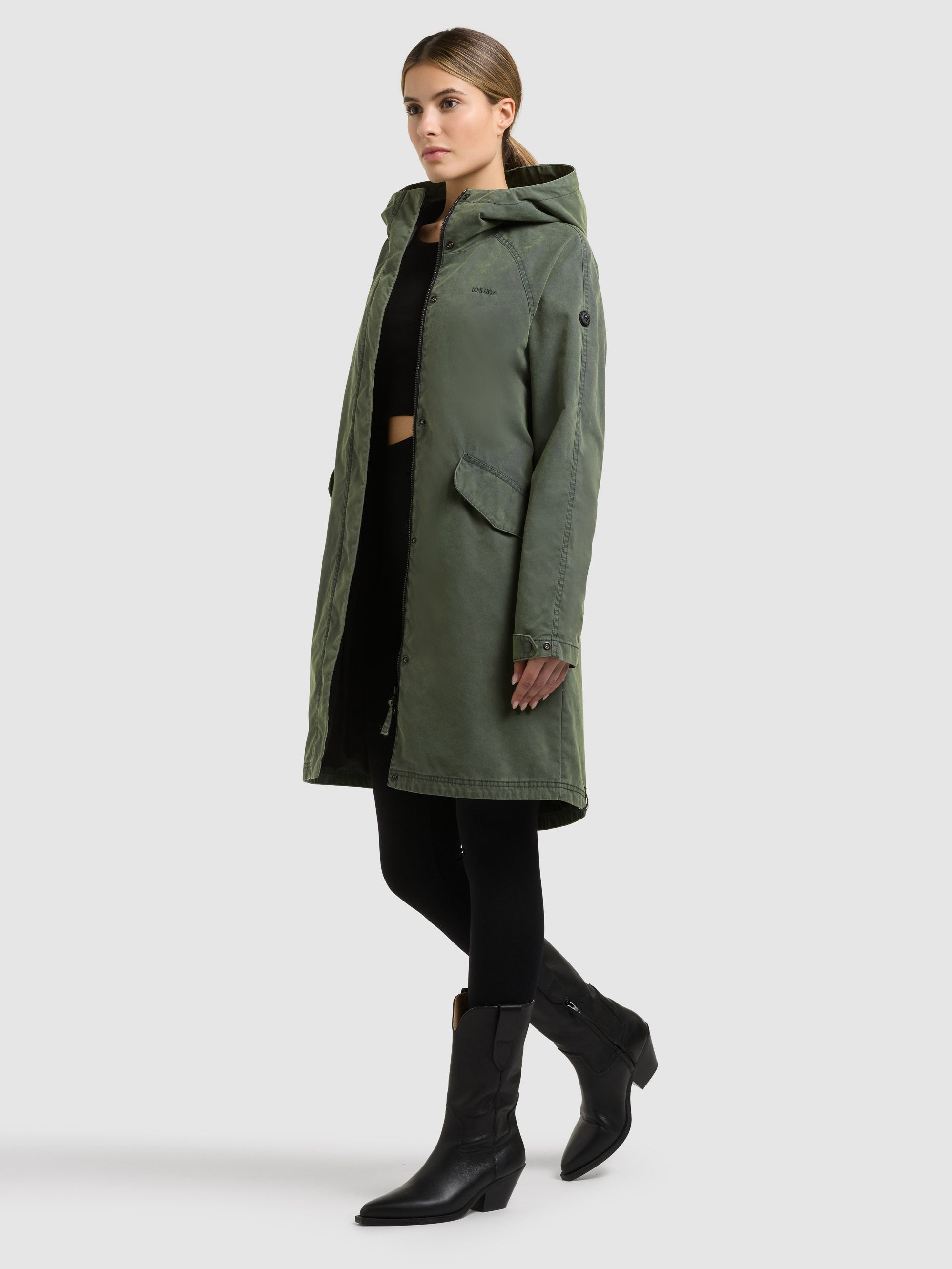 khujo-leal-damen-parka-schwarz-olive-vintage-mit-taillenzug image 2