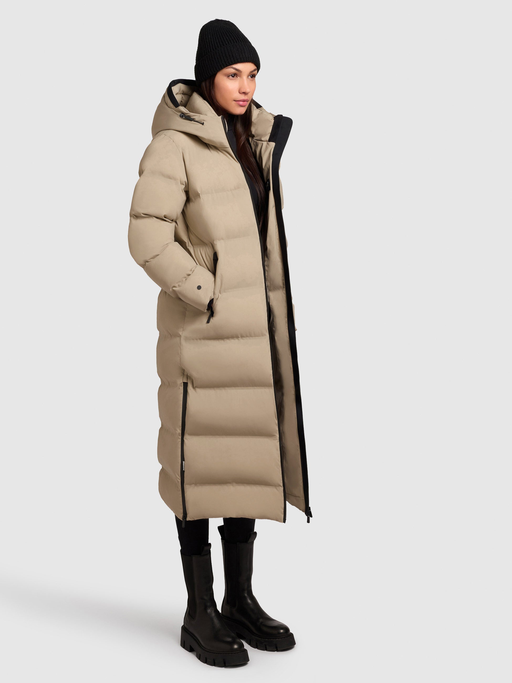 khujo-mantel-larea3-beige-damen-steppmantel-wadenlang-warm-wattiert image 2