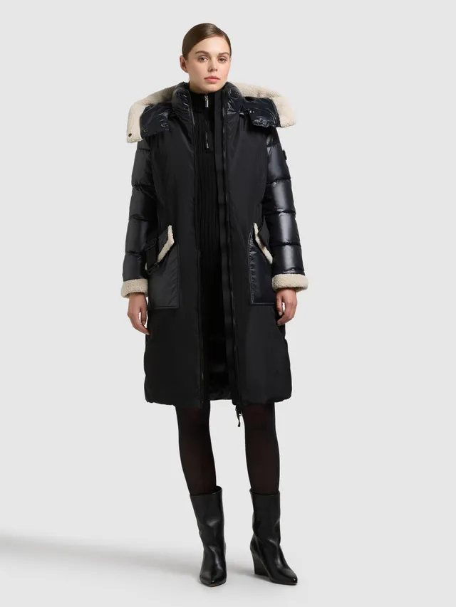 khujo-poppy-damen-kurzmantel-knielang-teddyfleece-schwarz image 1