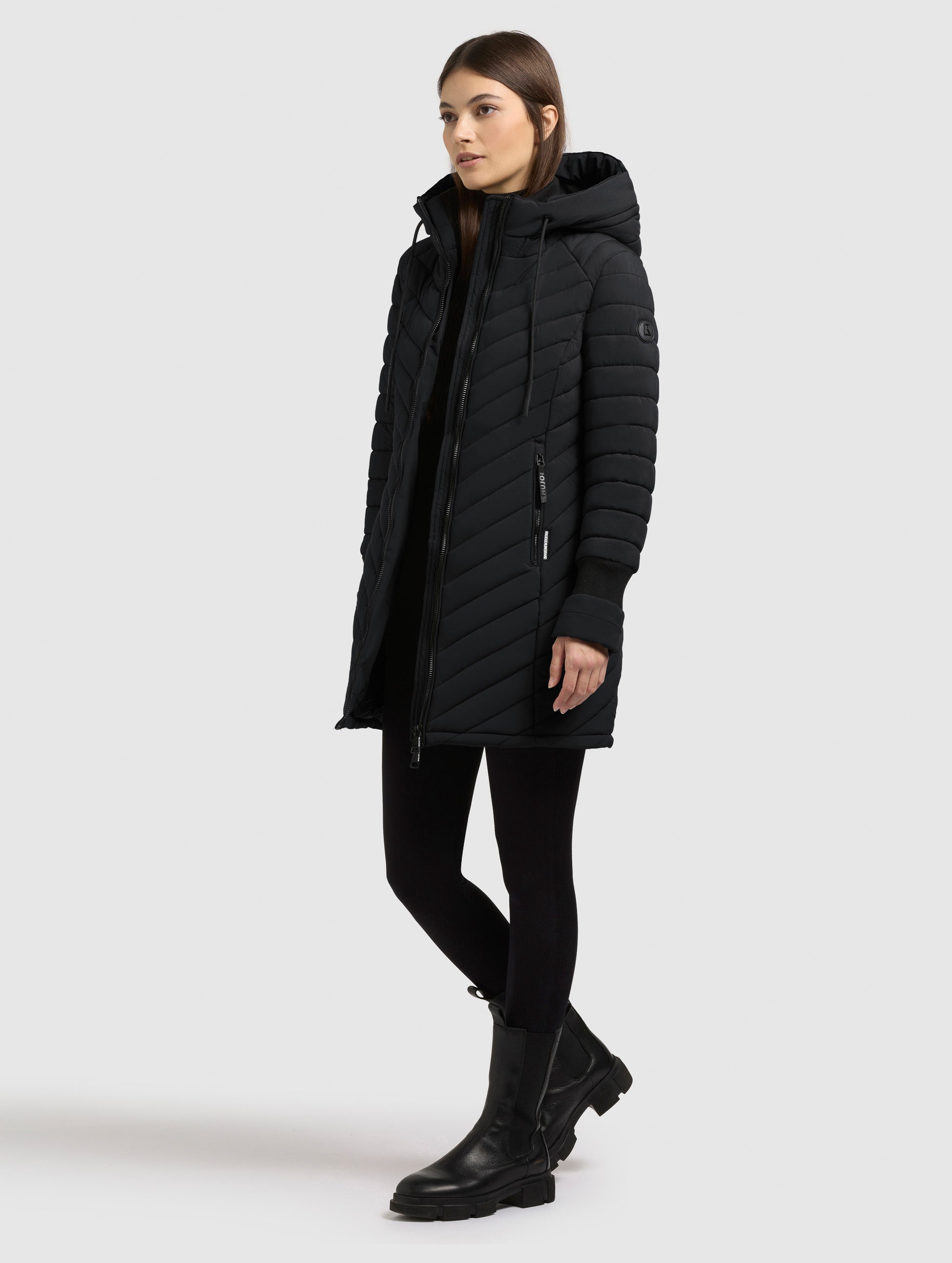 khujo-mantel-nita4-black-damen-kurzmantel-gesteppt-mit-rippstrick image 2