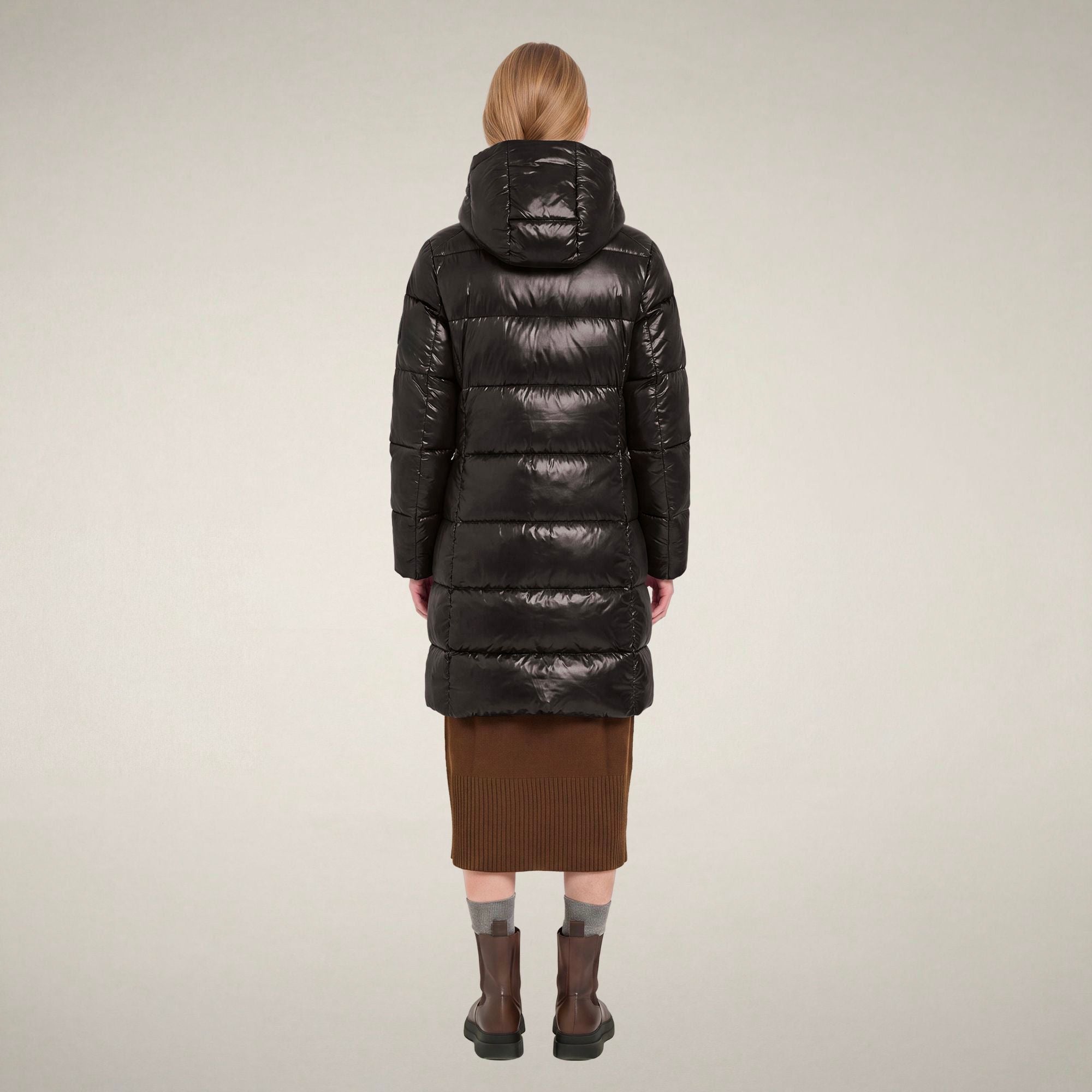 save-the-duck-ines-damen-daunenmantel-lang-braun-schwarz image 2