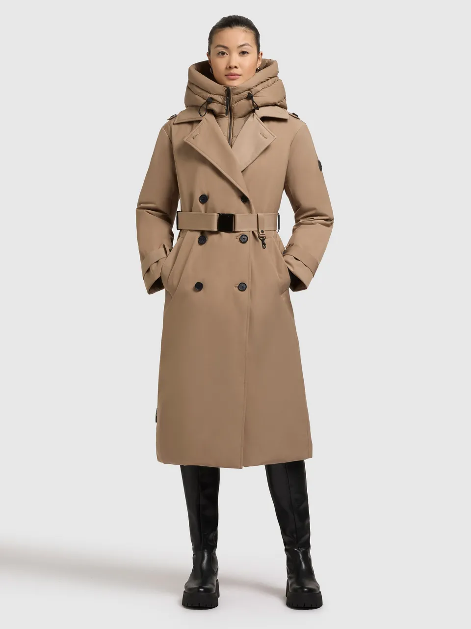 khujo-mantel-elena2-cookie-beige-knielanger-trench-wintermantel-damen-mit-g-rtel image 1