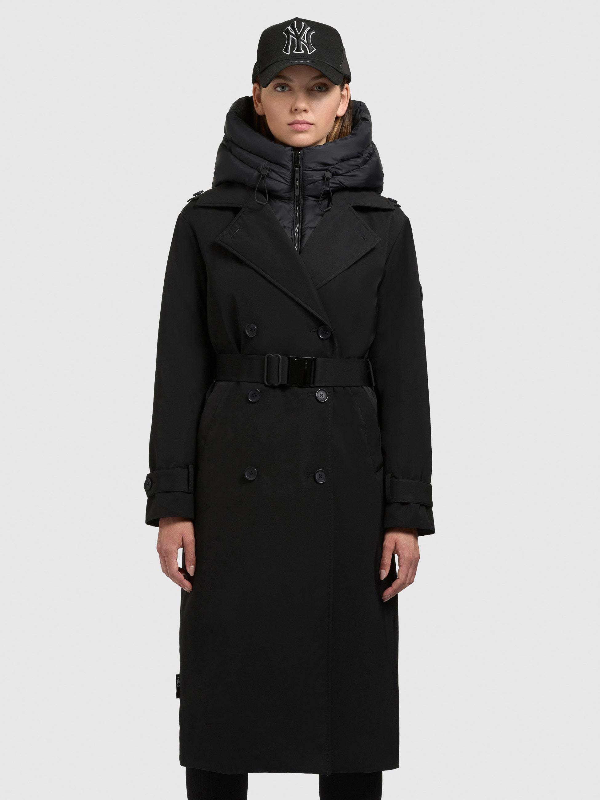 khujo-elena-trenchcoat-mantel-schwarz-knielanger-kurzmantel-mit-kapuze-und-g-rte image 4