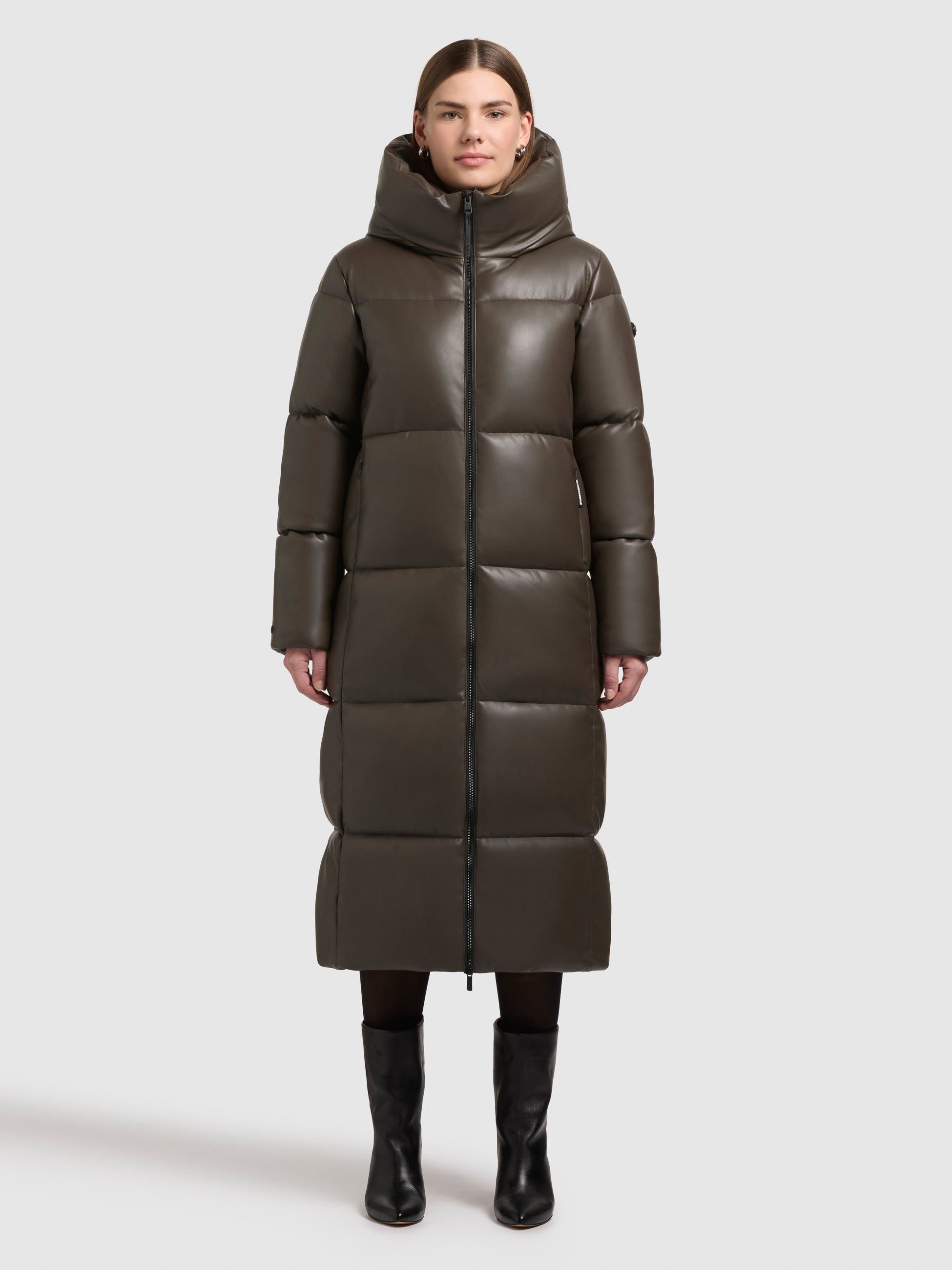 khujo-mantel-destiny-brown-damen-wintermantel-wadenlang-in-lederoptik image 1