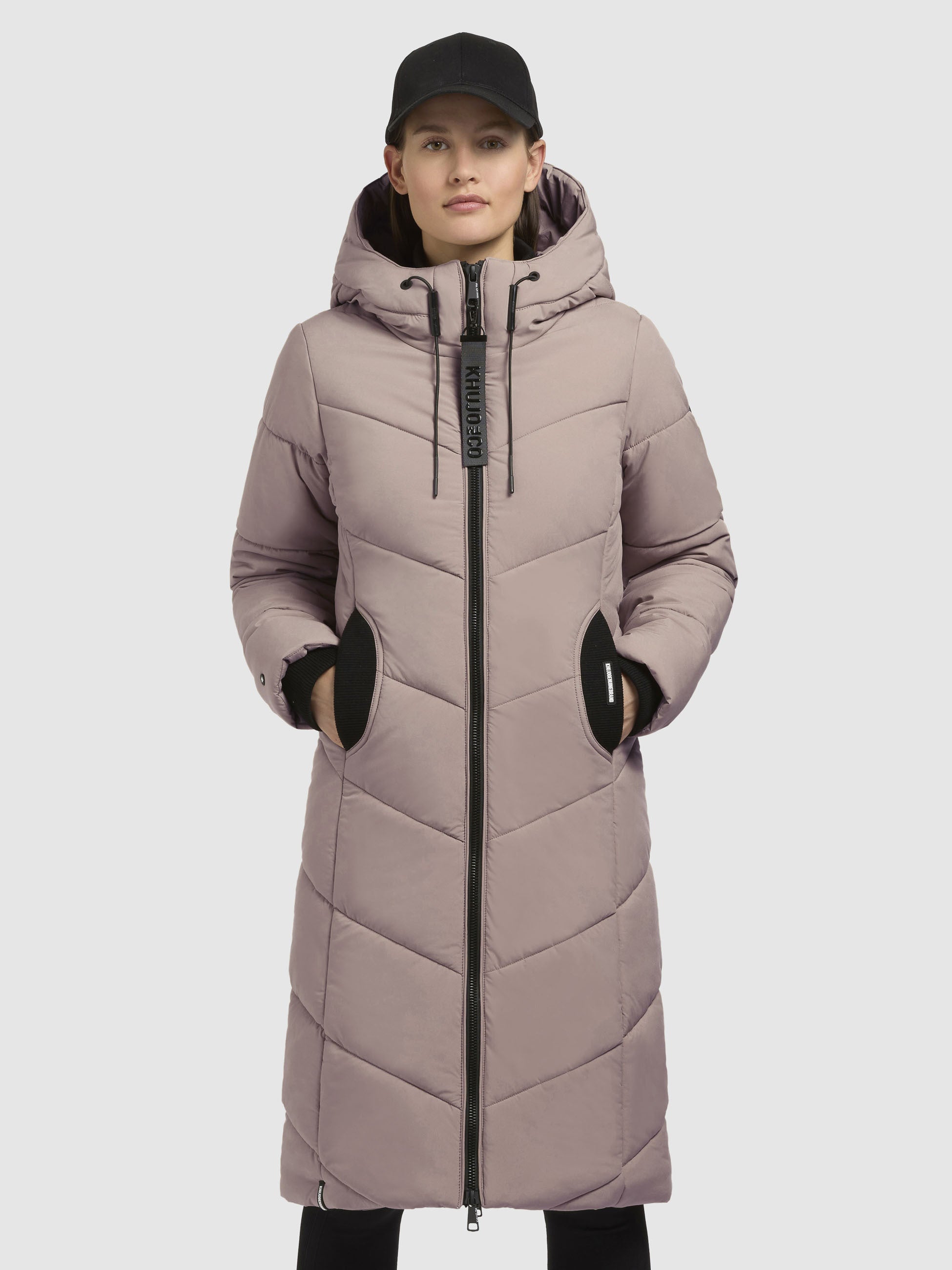 khujo-aribay5-damen-mantel-taupe-lange-steppjacke-mit-strick image 4
