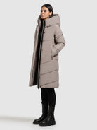 khujo-jange2-matt-damen-mantel-matt-greige-knielanger-wintermantel-loose-fit image 2