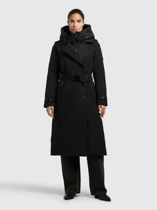 khujo-mantel-elena2-black-knielanger-damen-trenchcoat-mit-g-rtel image 1