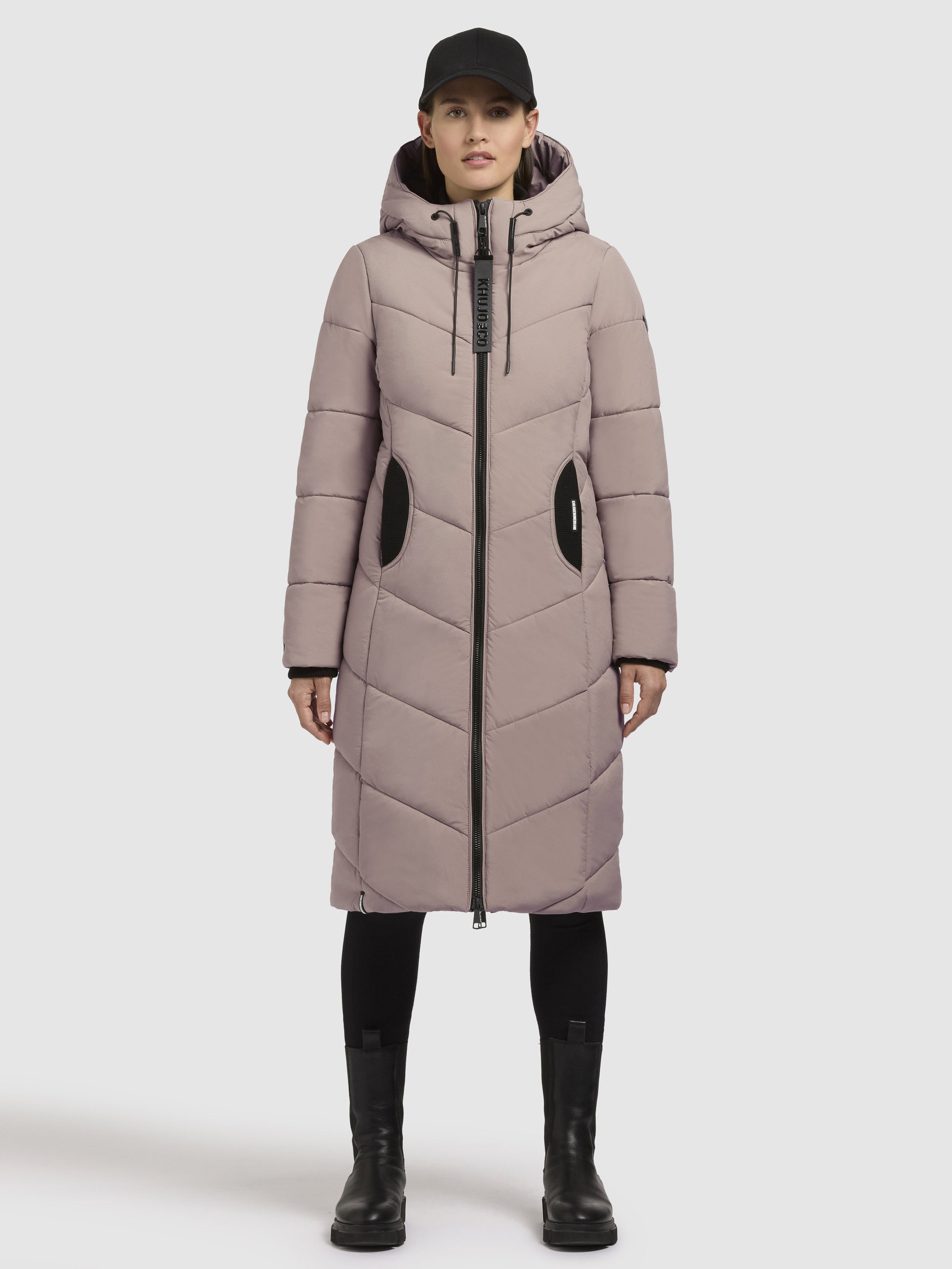 khujo-aribay5-damen-mantel-taupe-lange-steppjacke-mit-strick image 2
