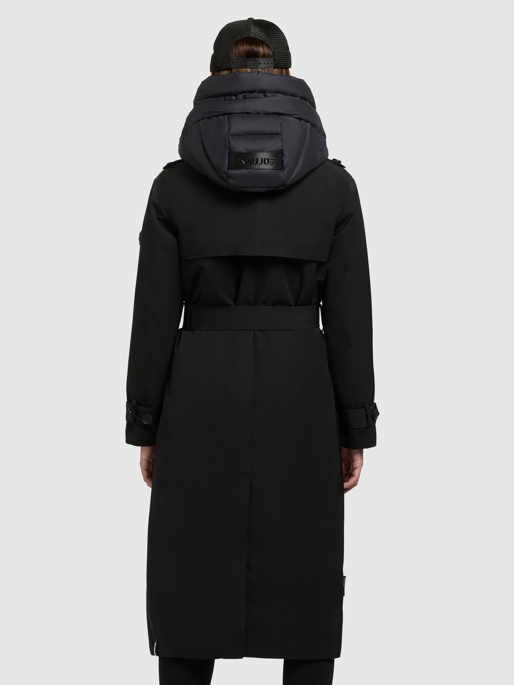 khujo-elena-trenchcoat-mantel-schwarz-knielanger-kurzmantel-mit-kapuze-und-g-rte image 3