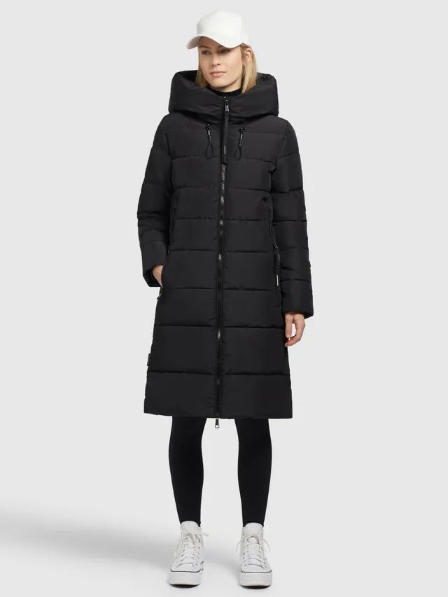 khujo-mantel-jilias4-schwarz-lange-gef-tterte-damen-winterjacke-mit-kapuze image 1