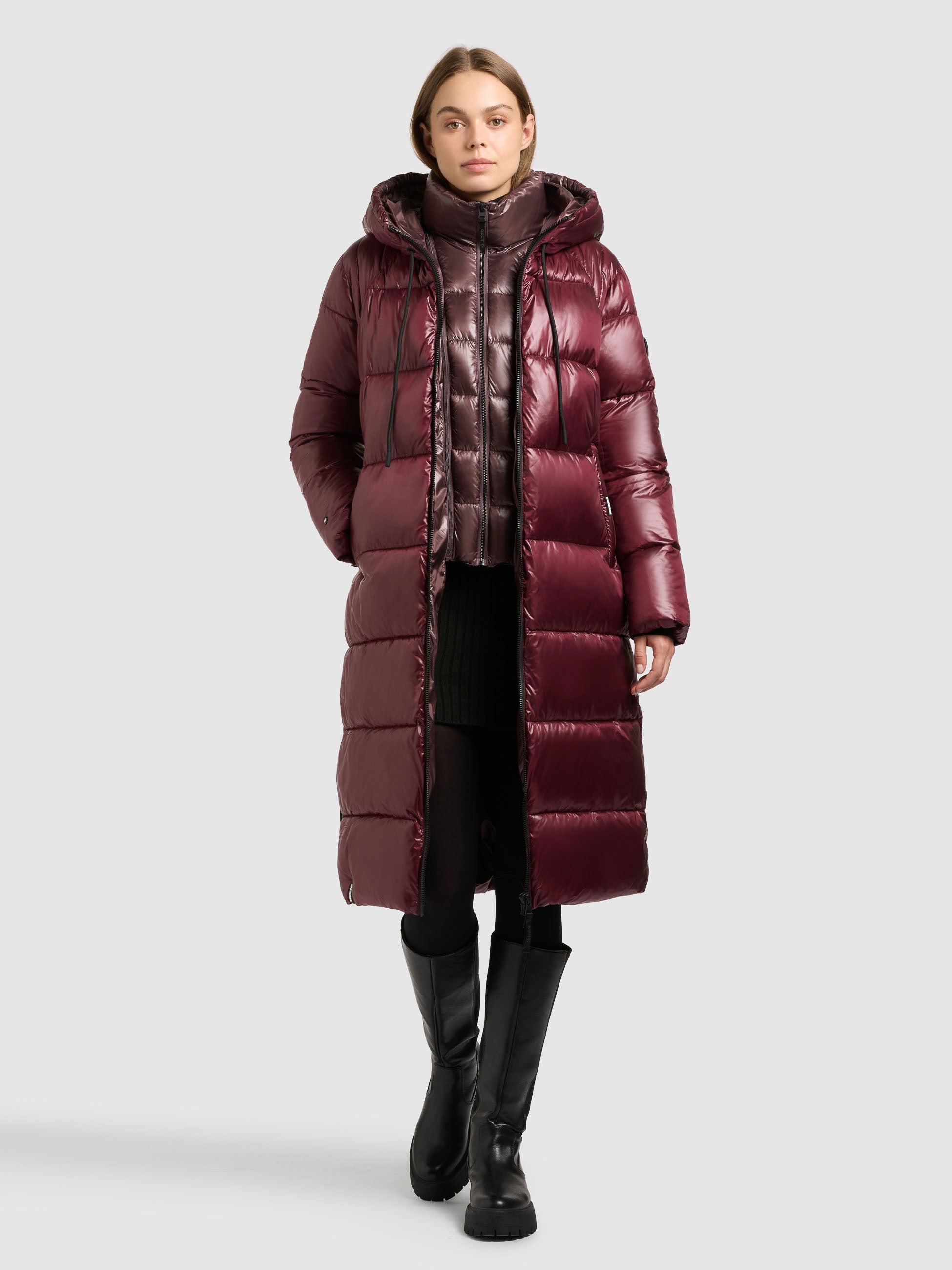 khujo-coat-nashi-mahogani-red-damen-steppmantel-knielang-slim image 1