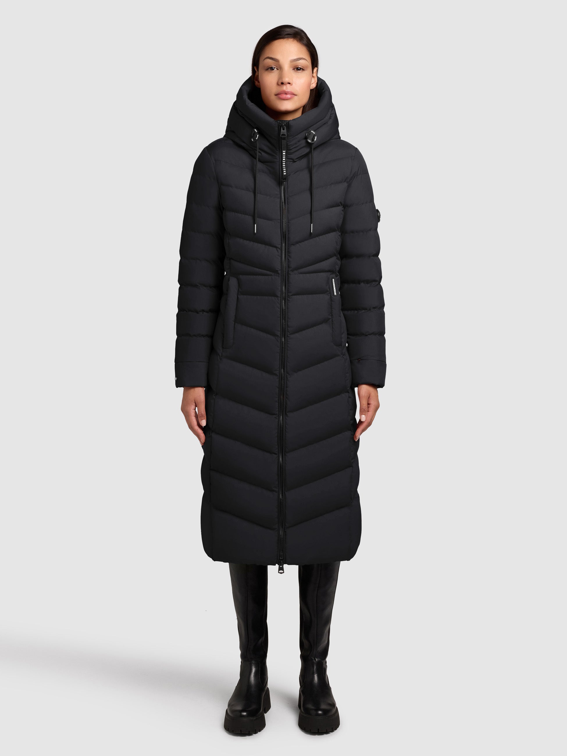 khujo-coat-ingram4-black-knielanger-damen-steppmantel-tailliert-mit-kapuze image 1
