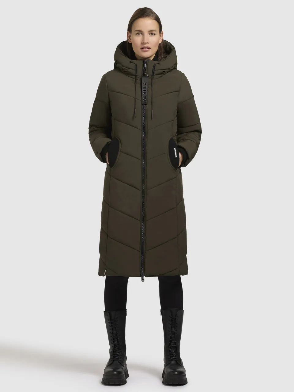 khujo-mantel-aribay5-khaki-langer-steppmantel-mit-strick-damen image 1