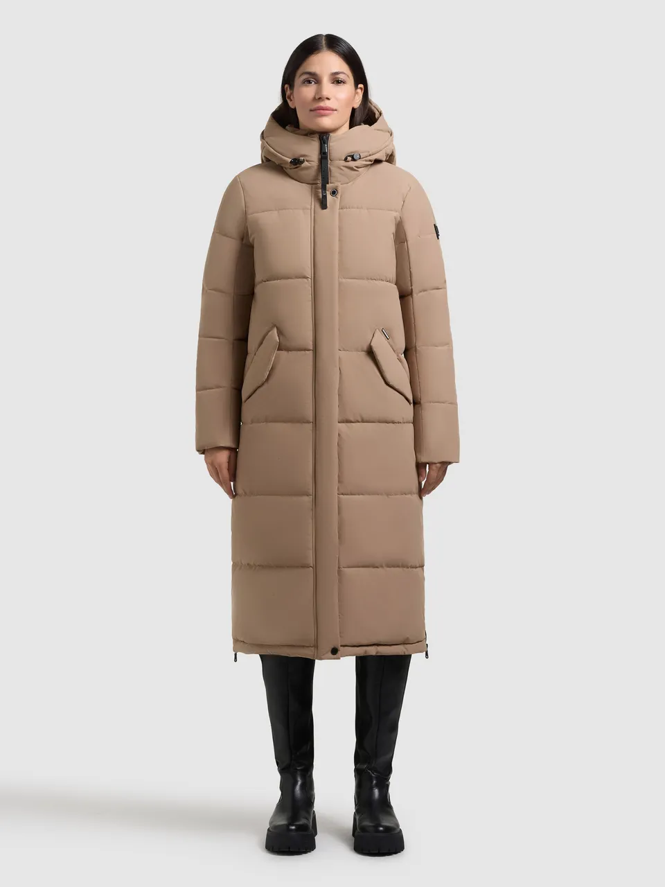 khujo-mantel-cami-cookie-beige-knielanger-damen-steppmantel-mit-kapuze image 1