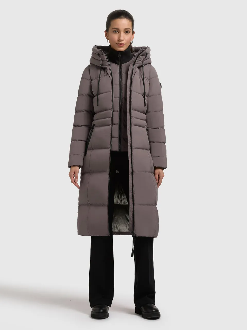 khujo-mantel-enakh-graphite-grey-damen-steppmantel-knielang-slim-fit image 1