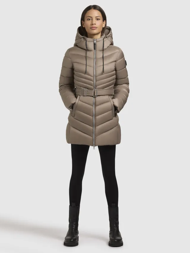 khujo-jacke-selma-graubeige-damen-steppjacke-mit-tailleng-rtel-und-kapuze image 1